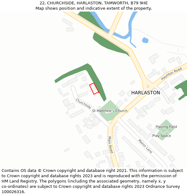 22, CHURCHSIDE, HARLASTON, TAMWORTH, B79 9HE: Location map and indicative extent of plot