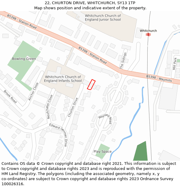 22, CHURTON DRIVE, WHITCHURCH, SY13 1TP: Location map and indicative extent of plot