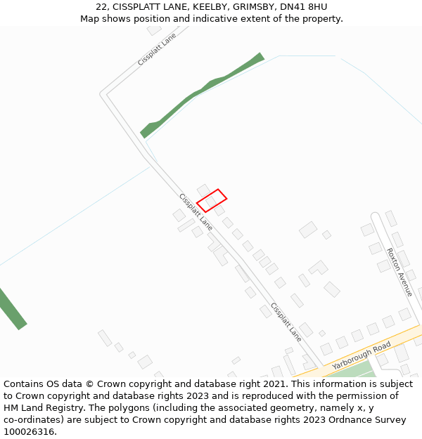 22, CISSPLATT LANE, KEELBY, GRIMSBY, DN41 8HU: Location map and indicative extent of plot