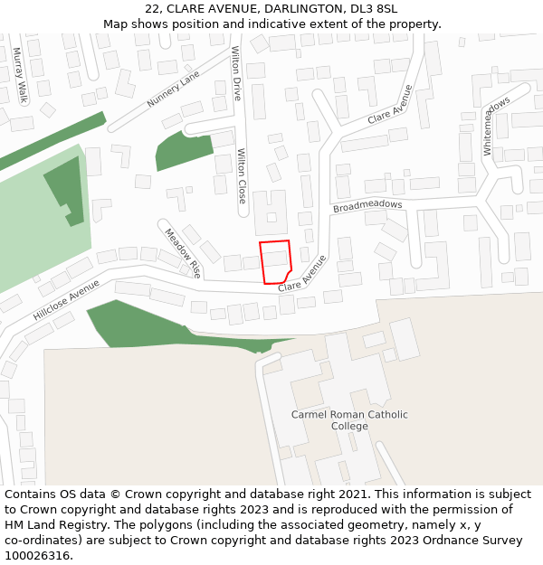 22, CLARE AVENUE, DARLINGTON, DL3 8SL: Location map and indicative extent of plot