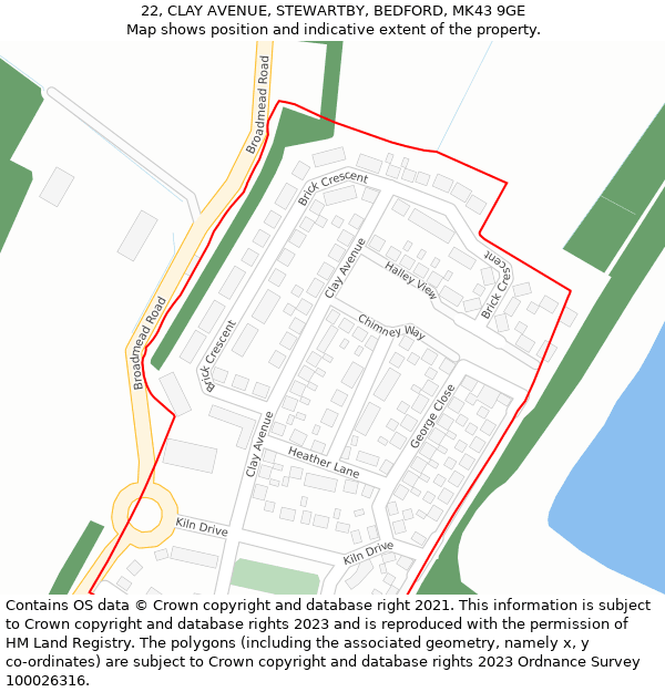 22, CLAY AVENUE, STEWARTBY, BEDFORD, MK43 9GE: Location map and indicative extent of plot