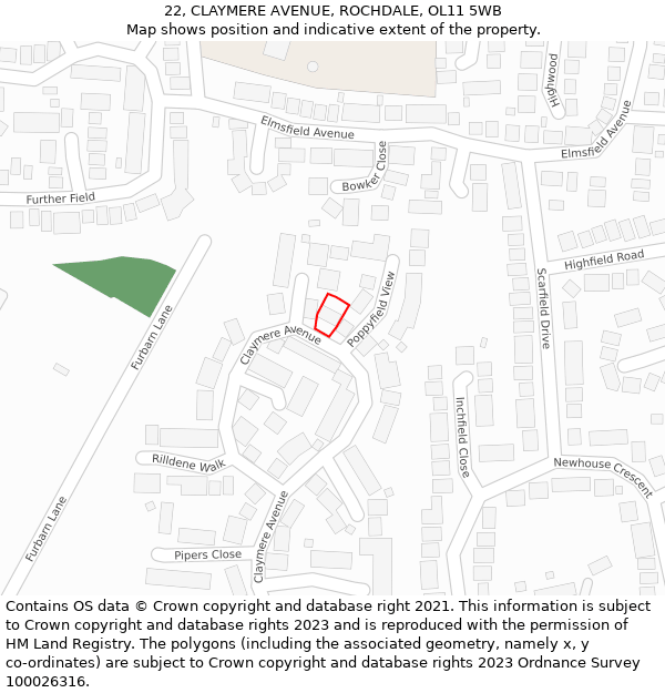 22, CLAYMERE AVENUE, ROCHDALE, OL11 5WB: Location map and indicative extent of plot