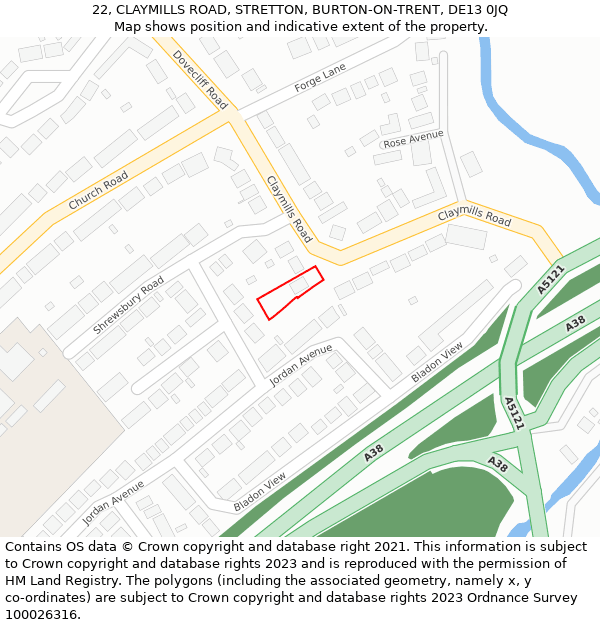 22, CLAYMILLS ROAD, STRETTON, BURTON-ON-TRENT, DE13 0JQ: Location map and indicative extent of plot