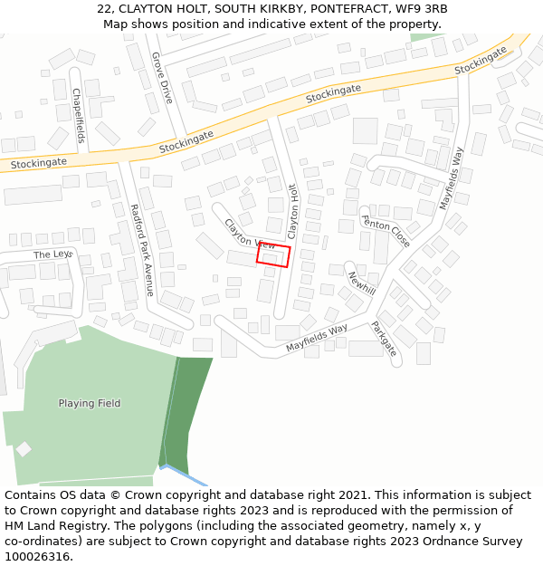 22, CLAYTON HOLT, SOUTH KIRKBY, PONTEFRACT, WF9 3RB: Location map and indicative extent of plot