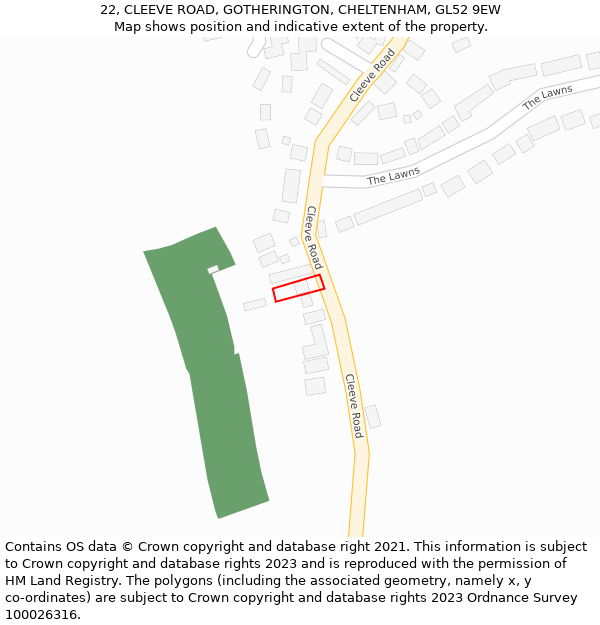 22, CLEEVE ROAD, GOTHERINGTON, CHELTENHAM, GL52 9EW: Location map and indicative extent of plot