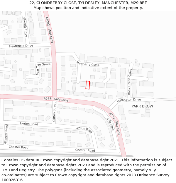 22, CLONDBERRY CLOSE, TYLDESLEY, MANCHESTER, M29 8RE: Location map and indicative extent of plot