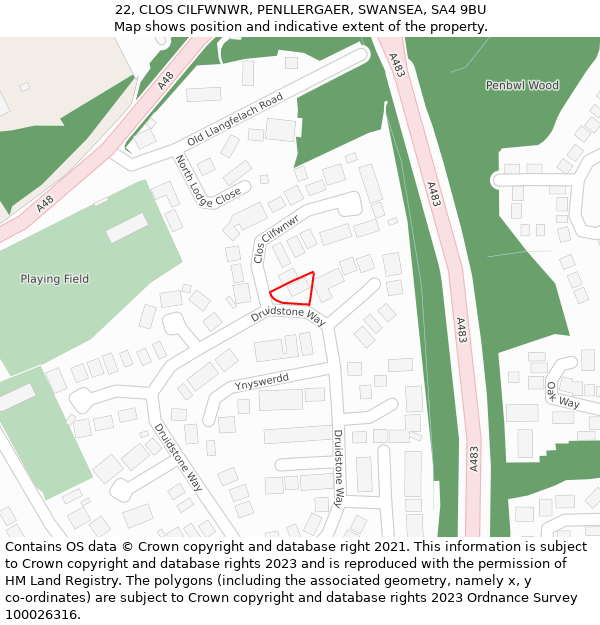 22, CLOS CILFWNWR, PENLLERGAER, SWANSEA, SA4 9BU: Location map and indicative extent of plot