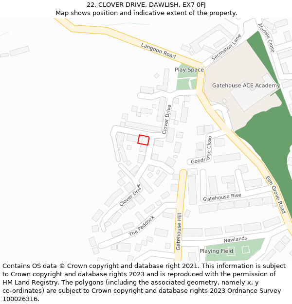 22, CLOVER DRIVE, DAWLISH, EX7 0FJ: Location map and indicative extent of plot