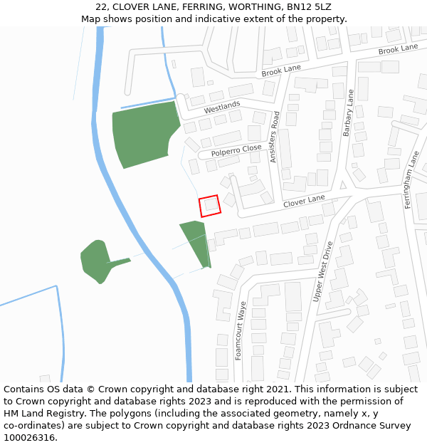 22, CLOVER LANE, FERRING, WORTHING, BN12 5LZ: Location map and indicative extent of plot