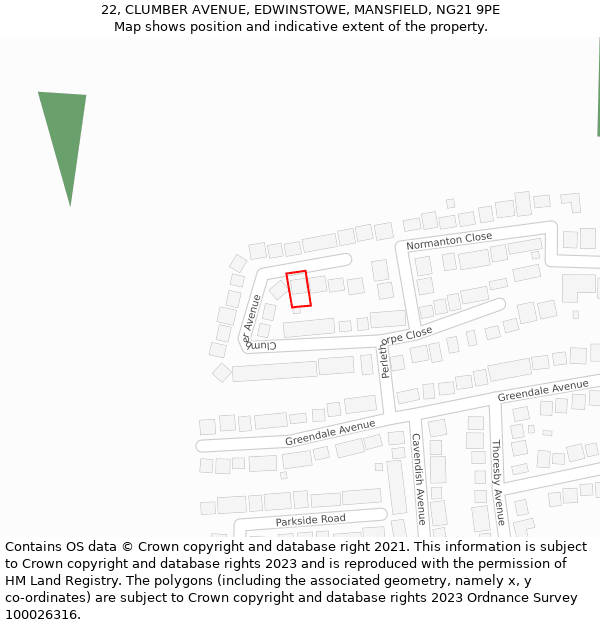 22, CLUMBER AVENUE, EDWINSTOWE, MANSFIELD, NG21 9PE: Location map and indicative extent of plot