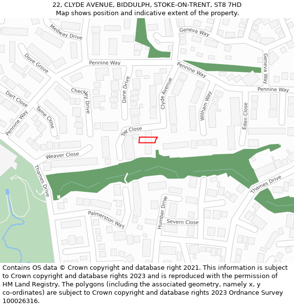 22, CLYDE AVENUE, BIDDULPH, STOKE-ON-TRENT, ST8 7HD: Location map and indicative extent of plot