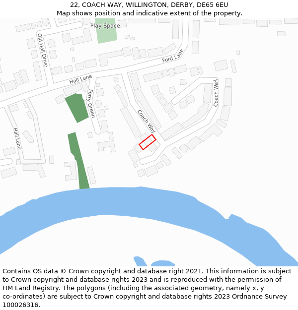 22, COACH WAY, WILLINGTON, DERBY, DE65 6EU: Location map and indicative extent of plot