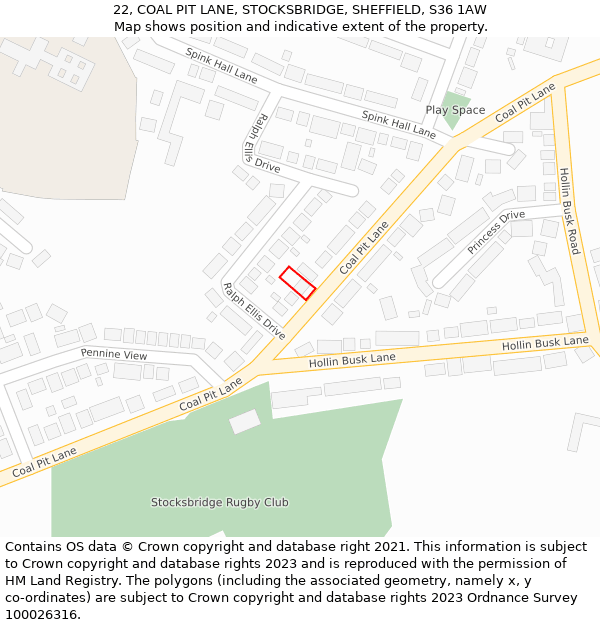 22, COAL PIT LANE, STOCKSBRIDGE, SHEFFIELD, S36 1AW: Location map and indicative extent of plot