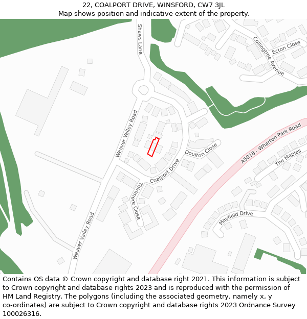22, COALPORT DRIVE, WINSFORD, CW7 3JL: Location map and indicative extent of plot