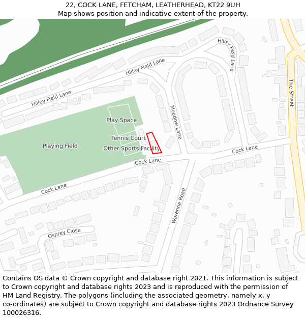 22, COCK LANE, FETCHAM, LEATHERHEAD, KT22 9UH: Location map and indicative extent of plot