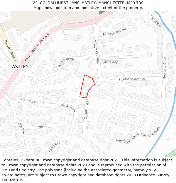 22, COLDALHURST LANE, ASTLEY, MANCHESTER, M29 7BS: Location map and indicative extent of plot