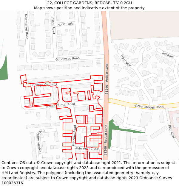 22, COLLEGE GARDENS, REDCAR, TS10 2GU: Location map and indicative extent of plot