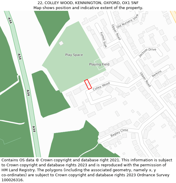 22, COLLEY WOOD, KENNINGTON, OXFORD, OX1 5NF: Location map and indicative extent of plot