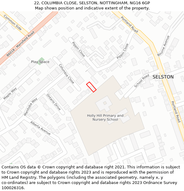 22, COLUMBIA CLOSE, SELSTON, NOTTINGHAM, NG16 6GP: Location map and indicative extent of plot