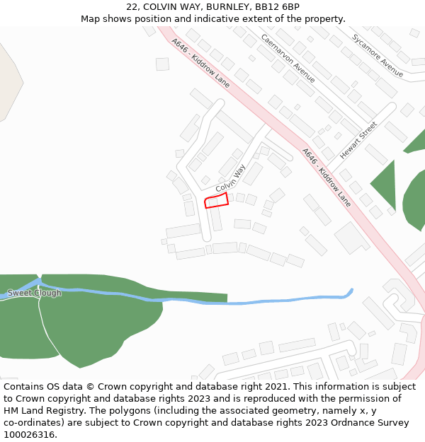 22, COLVIN WAY, BURNLEY, BB12 6BP: Location map and indicative extent of plot