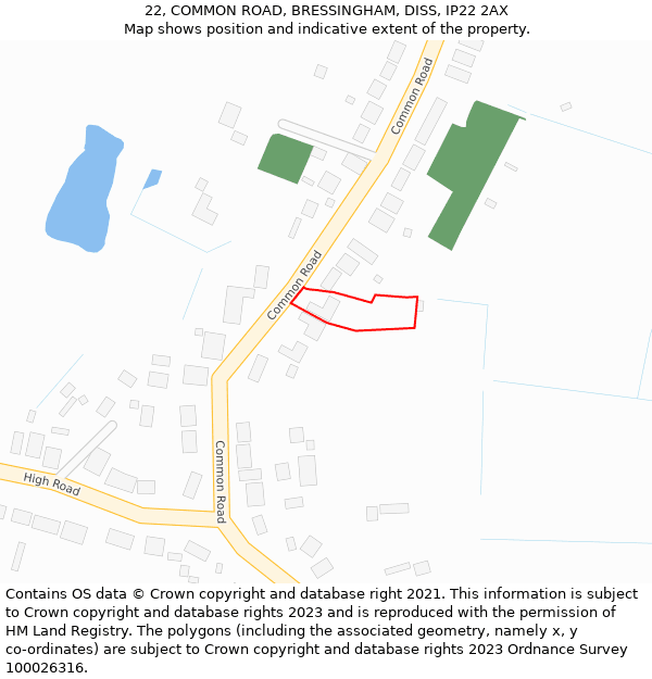 22, COMMON ROAD, BRESSINGHAM, DISS, IP22 2AX: Location map and indicative extent of plot