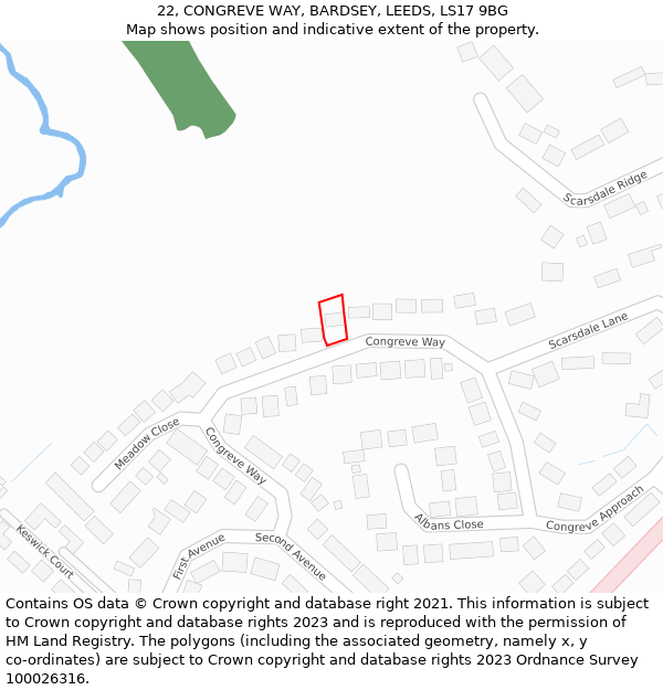 22, CONGREVE WAY, BARDSEY, LEEDS, LS17 9BG: Location map and indicative extent of plot