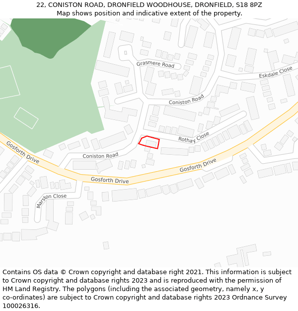 22, CONISTON ROAD, DRONFIELD WOODHOUSE, DRONFIELD, S18 8PZ: Location map and indicative extent of plot