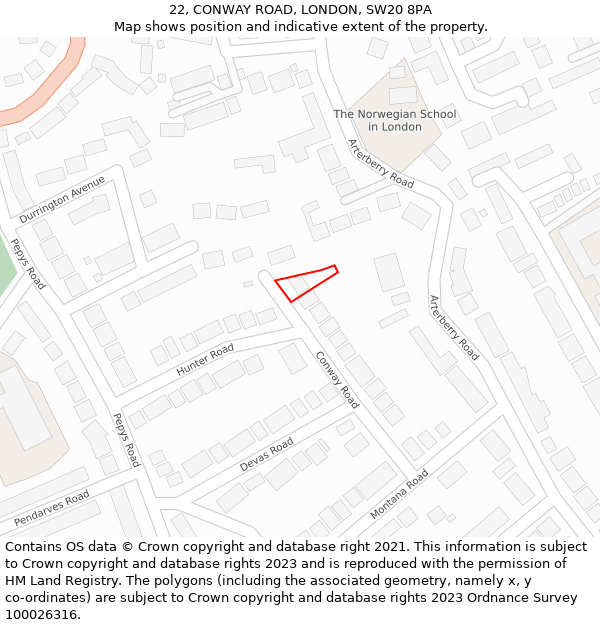 22, CONWAY ROAD, LONDON, SW20 8PA: Location map and indicative extent of plot