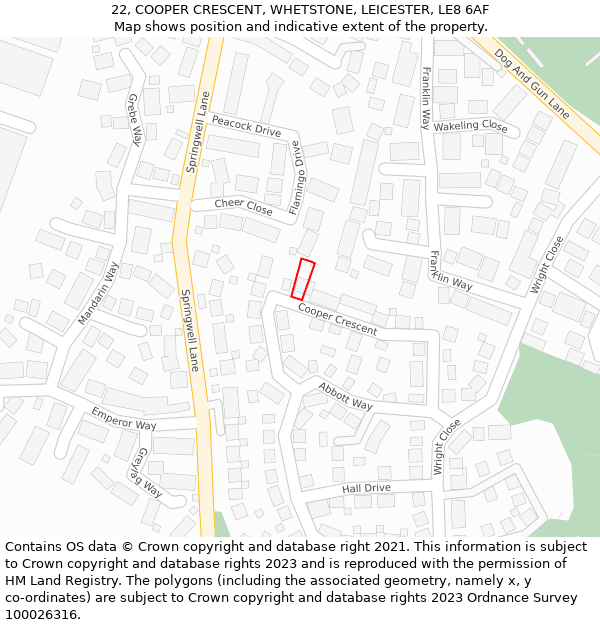 22, COOPER CRESCENT, WHETSTONE, LEICESTER, LE8 6AF: Location map and indicative extent of plot