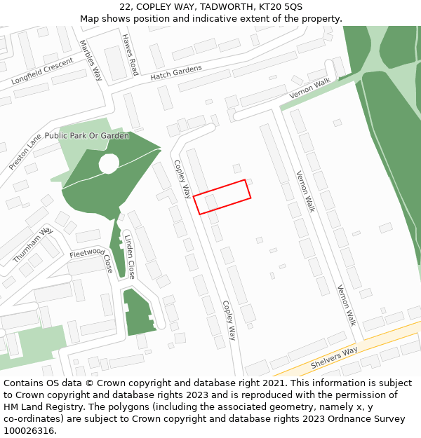 22, COPLEY WAY, TADWORTH, KT20 5QS: Location map and indicative extent of plot