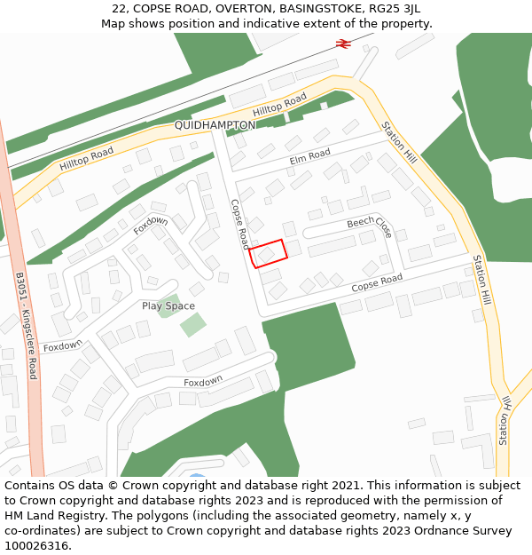 22, COPSE ROAD, OVERTON, BASINGSTOKE, RG25 3JL: Location map and indicative extent of plot