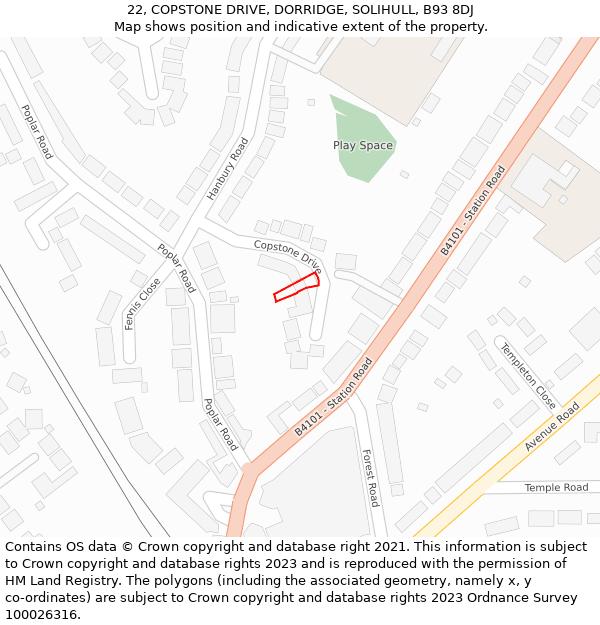 22, COPSTONE DRIVE, DORRIDGE, SOLIHULL, B93 8DJ: Location map and indicative extent of plot