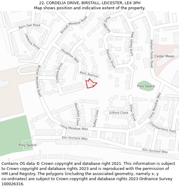 22, CORDELIA DRIVE, BIRSTALL, LEICESTER, LE4 3PH: Location map and indicative extent of plot