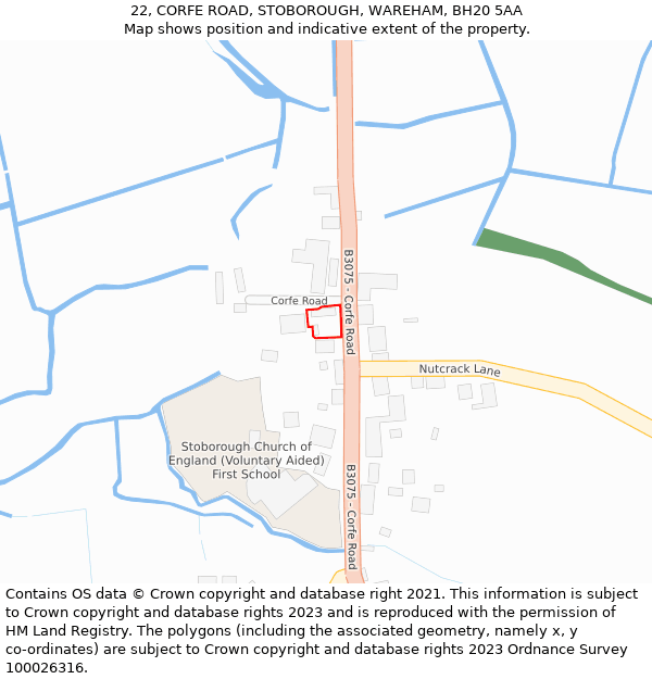 22, CORFE ROAD, STOBOROUGH, WAREHAM, BH20 5AA: Location map and indicative extent of plot