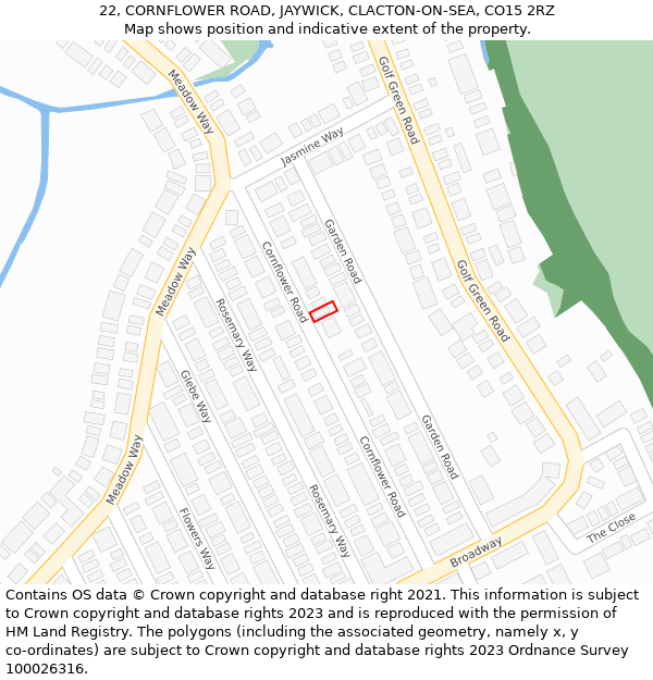 22, CORNFLOWER ROAD, JAYWICK, CLACTON-ON-SEA, CO15 2RZ: Location map and indicative extent of plot