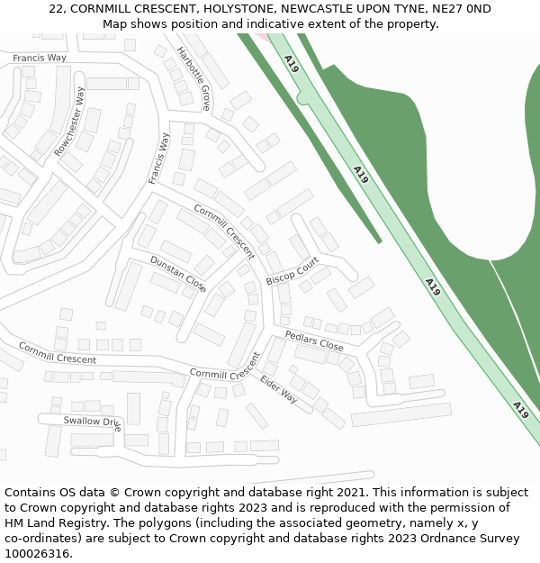 22, CORNMILL CRESCENT, HOLYSTONE, NEWCASTLE UPON TYNE, NE27 0ND: Location map and indicative extent of plot