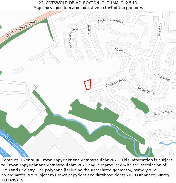 22, COTSWOLD DRIVE, ROYTON, OLDHAM, OL2 5HD: Location map and indicative extent of plot