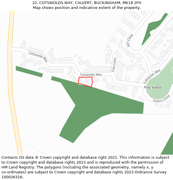 22, COTSWOLDS WAY, CALVERT, BUCKINGHAM, MK18 2FH: Location map and indicative extent of plot