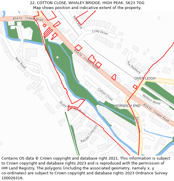 22, COTTON CLOSE, WHALEY BRIDGE, HIGH PEAK, SK23 7GG: Location map and indicative extent of plot