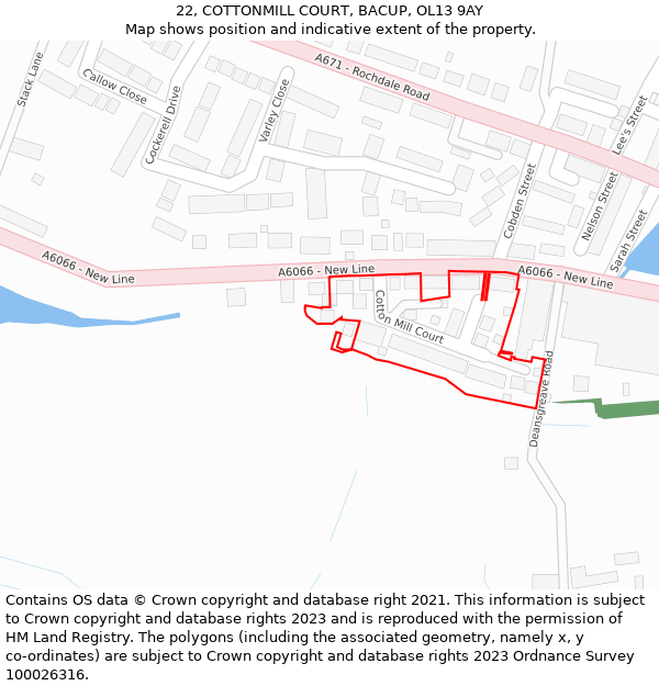 22, COTTONMILL COURT, BACUP, OL13 9AY: Location map and indicative extent of plot