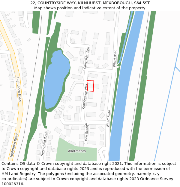 22, COUNTRYSIDE WAY, KILNHURST, MEXBOROUGH, S64 5ST: Location map and indicative extent of plot