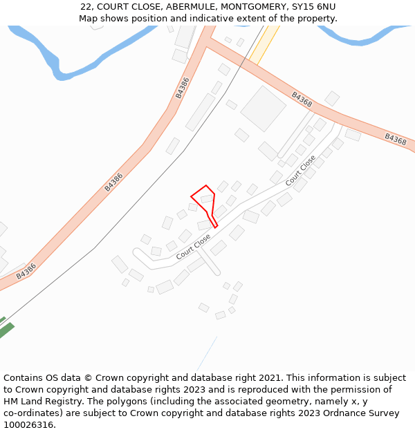 22, COURT CLOSE, ABERMULE, MONTGOMERY, SY15 6NU: Location map and indicative extent of plot