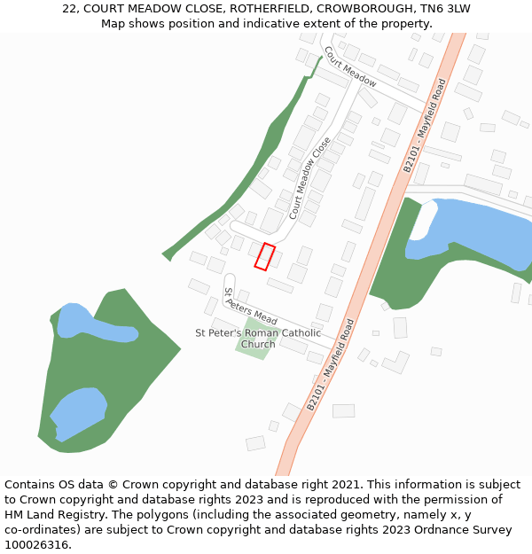 22, COURT MEADOW CLOSE, ROTHERFIELD, CROWBOROUGH, TN6 3LW: Location map and indicative extent of plot