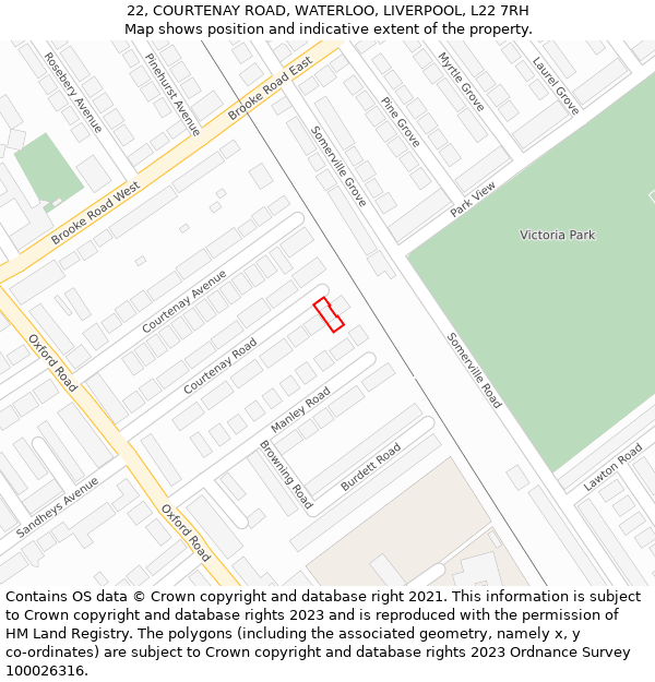 22, COURTENAY ROAD, WATERLOO, LIVERPOOL, L22 7RH: Location map and indicative extent of plot