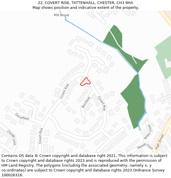 22, COVERT RISE, TATTENHALL, CHESTER, CH3 9HA: Location map and indicative extent of plot