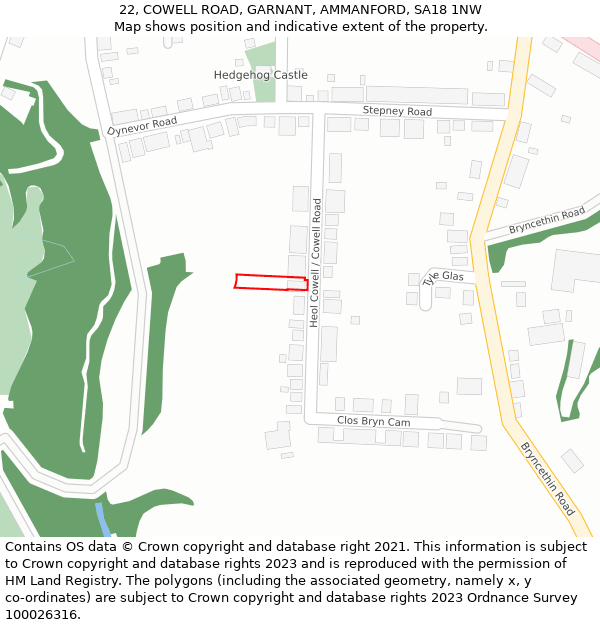 22, COWELL ROAD, GARNANT, AMMANFORD, SA18 1NW: Location map and indicative extent of plot