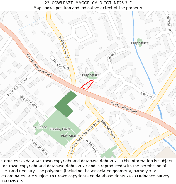 22, COWLEAZE, MAGOR, CALDICOT, NP26 3LE: Location map and indicative extent of plot