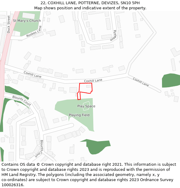 22, COXHILL LANE, POTTERNE, DEVIZES, SN10 5PH: Location map and indicative extent of plot