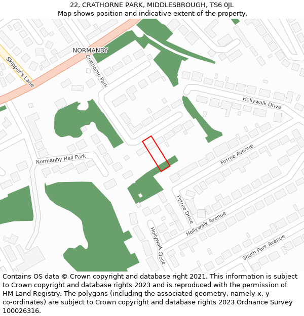 22, CRATHORNE PARK, MIDDLESBROUGH, TS6 0JL: Location map and indicative extent of plot