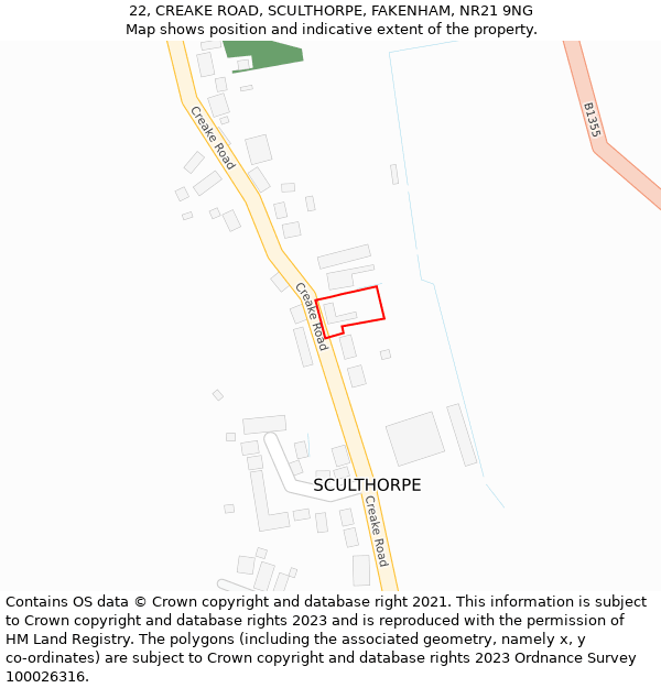 22, CREAKE ROAD, SCULTHORPE, FAKENHAM, NR21 9NG: Location map and indicative extent of plot